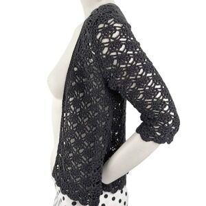 Vintage Handmade Crochet Cardigan‎ Black Boho Chic Festival Small